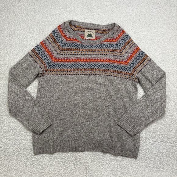 O'Hanlon Mills XL Fair Isle Crew Neck Wool Blend Sweater Brown Grey Colorful